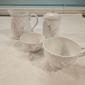 White Ceramic Antiqued Hen Embossed Set